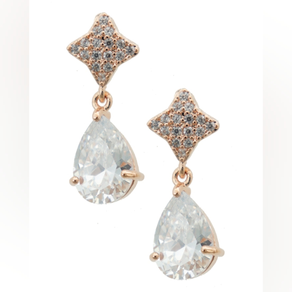 Rose Gold Starburst CZ Dangle Earring